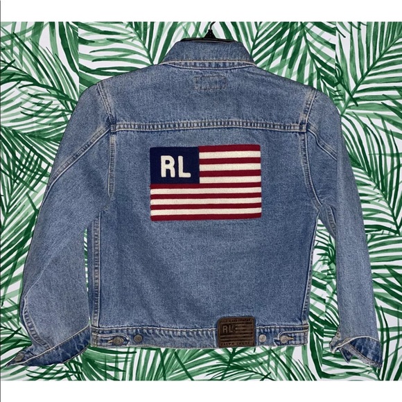 RARE 🇺🇸 Vintage Polo Ralph Lauren American Flag Denim Jean Jacket. Petite P